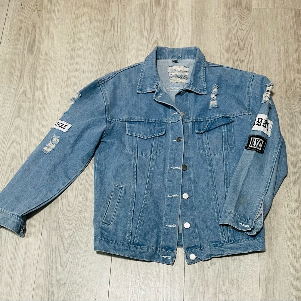 Aieryiyi‎ Distressed Denim Jacket with Patches “Where is my mind?”